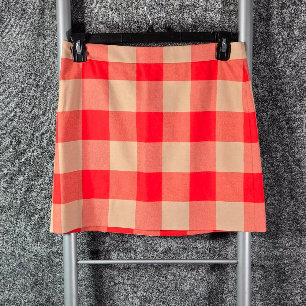 J.Crew Womens Orange Tan Buffalo Check Wool Blend Mini Skirt Size 6 22228